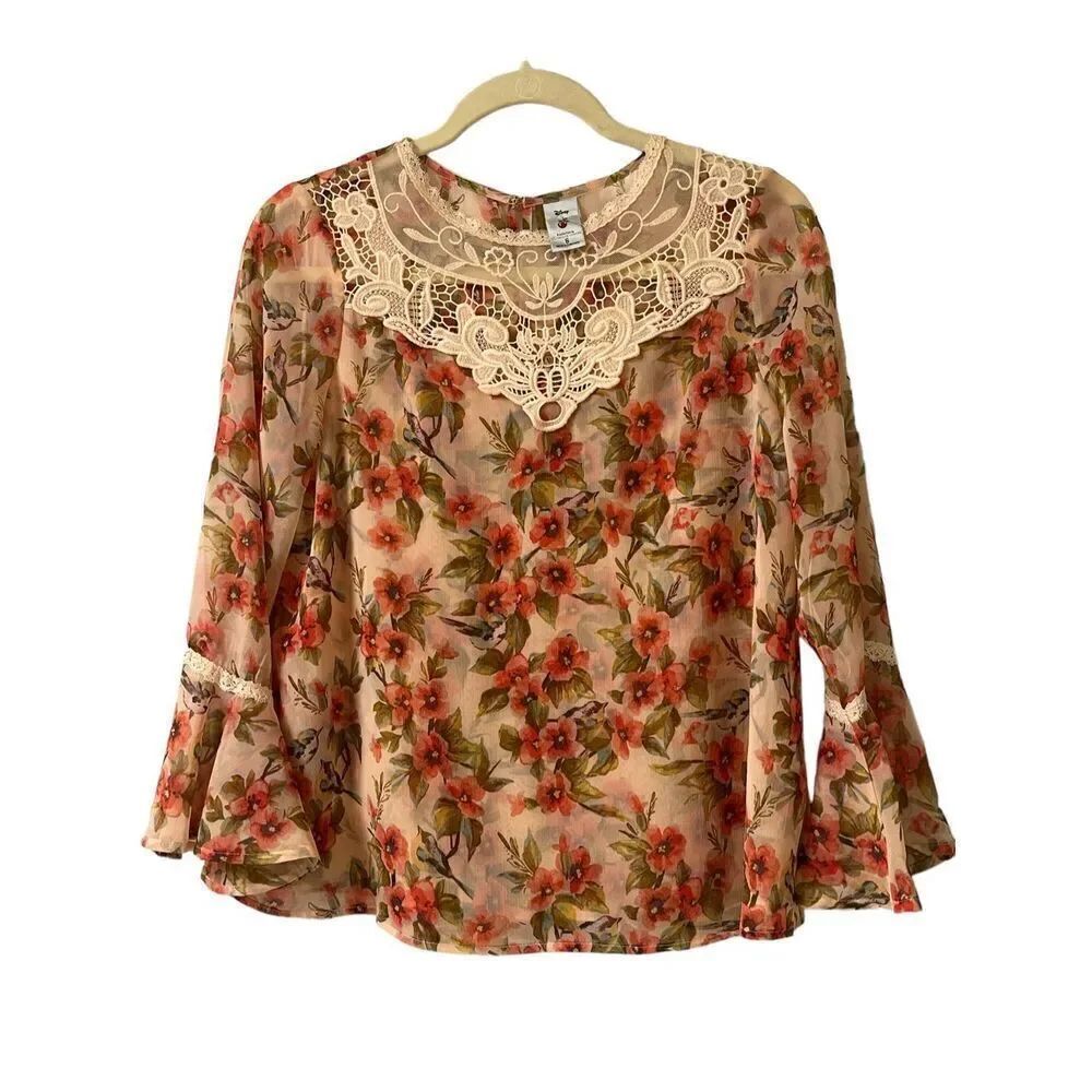 Disney Snow White blouse by Lauren Conrad pink floral sz Small
